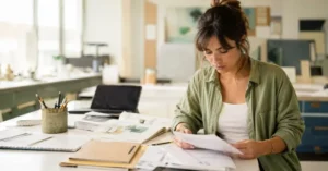 Estudiante consulta documentación sobre becas y ayudas educativas en Andalucía