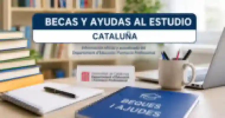 Libros, cuaderno y material de estudio para ilustrar las becas y ayudas educativas en Cataluña durante agosto de 2026