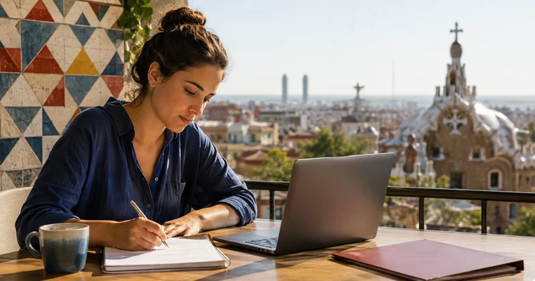 Estudiante universitaria adulta preparando una solicitud de beca en Barcelona