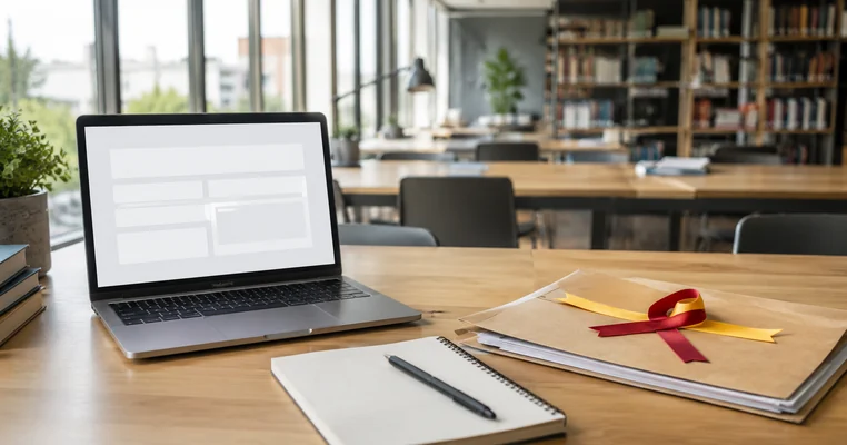 Mesa de estudio preparada para solicitar becas estatales