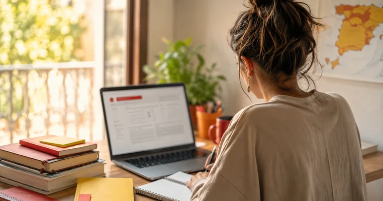 Estudiante preparando una solicitud de beca estatal en línea