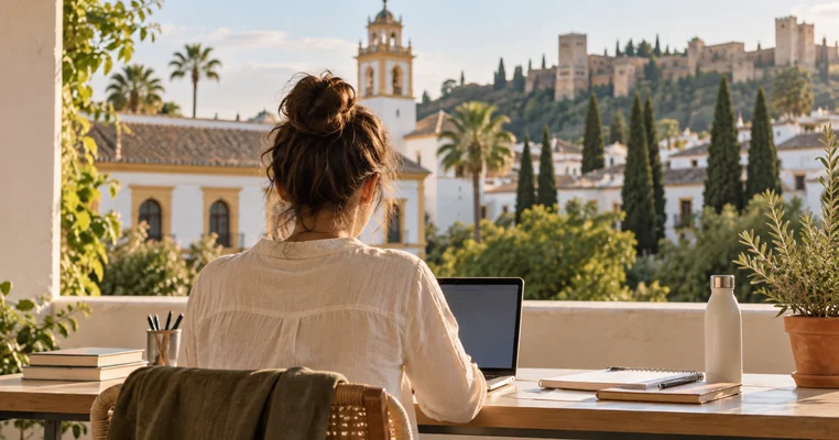 Estudiante adulta preparando una solicitud de beca en Andalucía