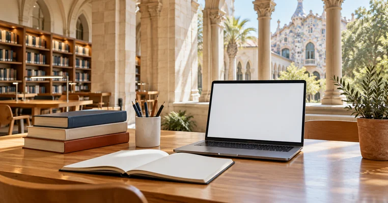 Mesa de estudio universitaria en Cataluña para becas y ayudas